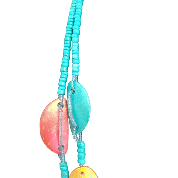 Vibrant Turquoise and Orange Beaded Necklace With Silver Tone Accents - Picture 2 of 6